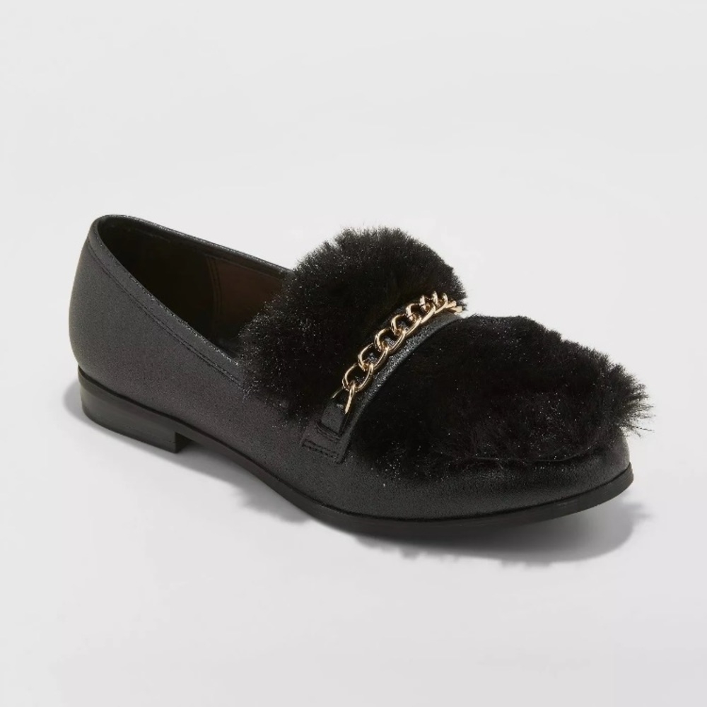 A new day faux fur leather loafers used